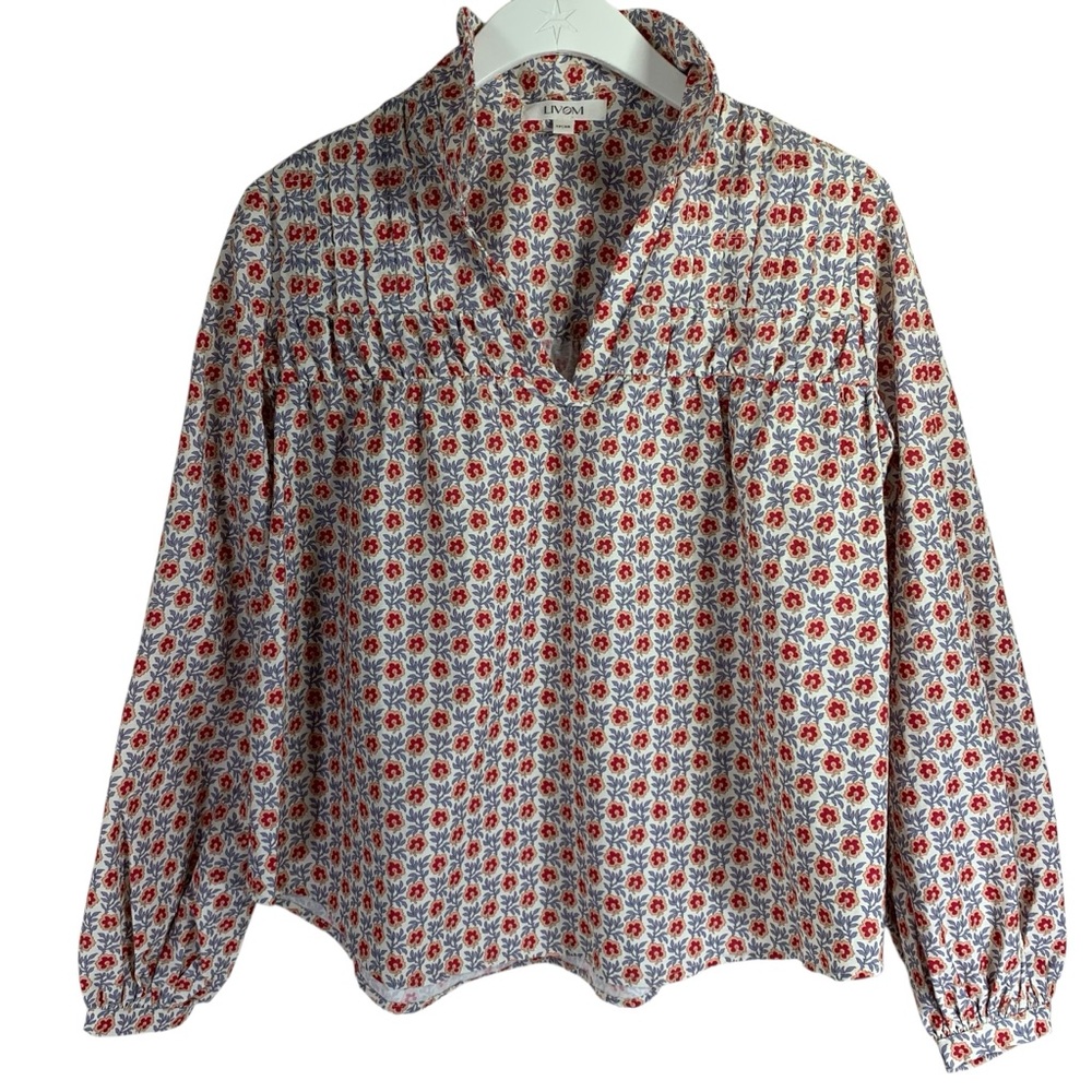LIVOM Red Floral Women's peasant blouse size xs